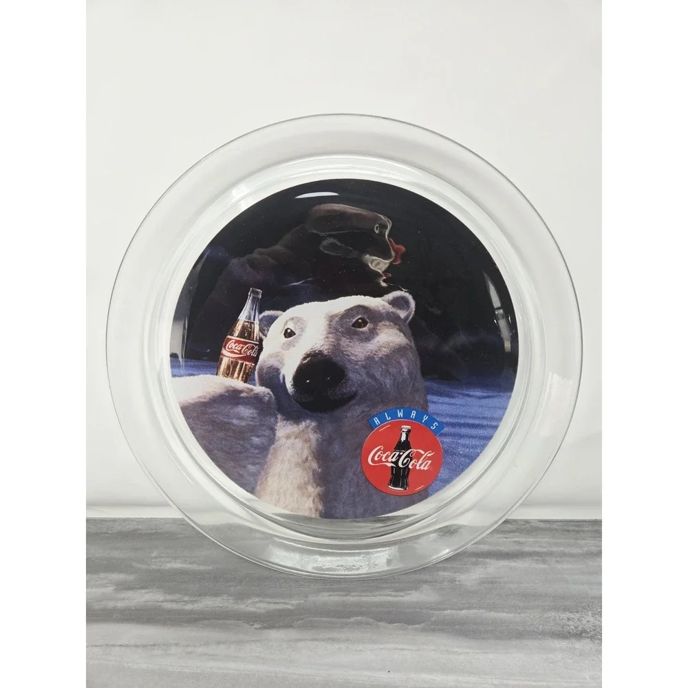Vintage Coca-Cola Glass Platter 1996‎ Polar Bear Christmas Cookie Plate 13